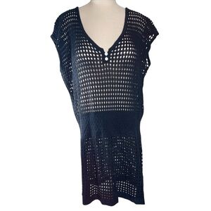 Black Rattan Crochet Swim / Beach Cover-Up Sz L EUC Vacation Resort Cruise